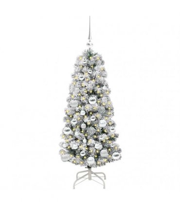 vidaXL Artificial Hinged Christmas Tree Flocked Green and White 120 cm