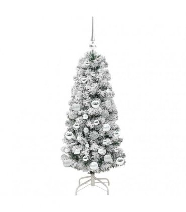 vidaXL Artificial Hinged Christmas Tree Flocked Green and White 120 cm