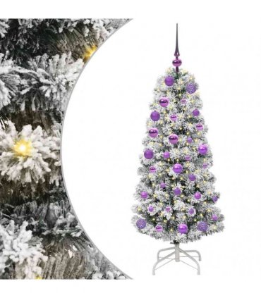 vidaXL Artificial Hinged Christmas Tree Flocked Green and White 120 cm