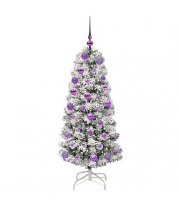 vidaXL Artificial Hinged Christmas Tree Flocked Green and White 120 cm