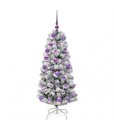 vidaXL Artificial Hinged Christmas Tree Flocked Green and White 120 cm