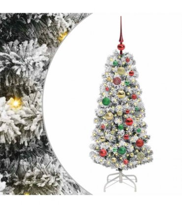vidaXL Artificial Hinged Christmas Tree Flocked Green and White 120 cm