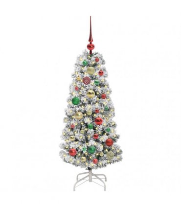 vidaXL Artificial Hinged Christmas Tree Flocked Green and White 120 cm