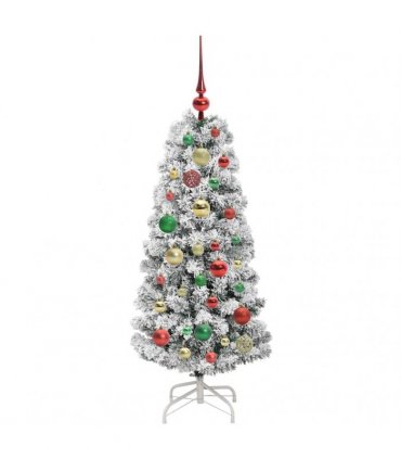 vidaXL Artificial Hinged Christmas Tree Flocked Green and White 120 cm