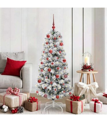 vidaXL Artificial Hinged Christmas Tree Flocked Green and White 150 cm