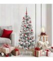 vidaXL Artificial Hinged Christmas Tree Flocked Green and White 150 cm