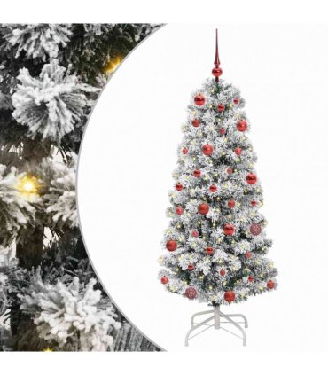 vidaXL Artificial Hinged Christmas Tree Flocked Green and White 150 cm