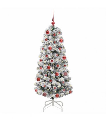 vidaXL Artificial Hinged Christmas Tree Flocked Green and White 150 cm