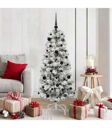 vidaXL Artificial Hinged Christmas Tree Flocked Green and White 150 cm