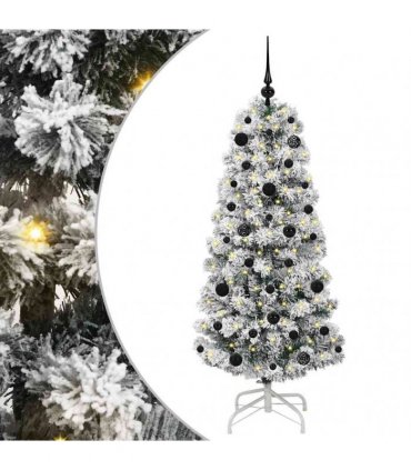 vidaXL Artificial Hinged Christmas Tree Flocked Green and White 150 cm