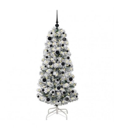 vidaXL Artificial Hinged Christmas Tree Flocked Green and White 150 cm