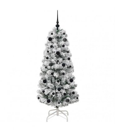 vidaXL Artificial Hinged Christmas Tree Flocked Green and White 150 cm