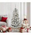 vidaXL Artificial Hinged Christmas Tree Flocked Green and White 150 cm