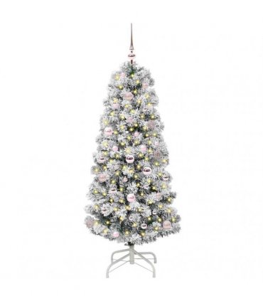 vidaXL Artificial Hinged Christmas Tree Flocked Green and White 150 cm