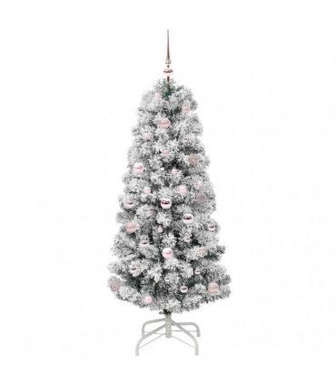 vidaXL Artificial Hinged Christmas Tree Flocked Green and White 150 cm