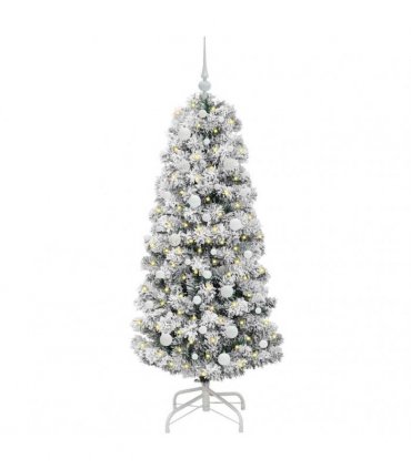 vidaXL Artificial Hinged Christmas Tree Flocked Green and White 150 cm