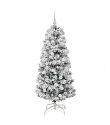 vidaXL Artificial Hinged Christmas Tree Flocked Green and White 150 cm