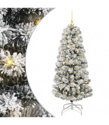 vidaXL Artificial Hinged Christmas Tree Flocked Green and White 150 cm