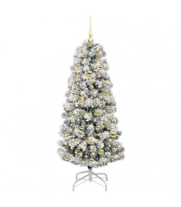 vidaXL Artificial Hinged Christmas Tree Flocked Green and White 150 cm