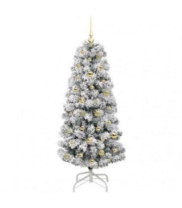 vidaXL Artificial Hinged Christmas Tree Flocked Green and White 150 cm