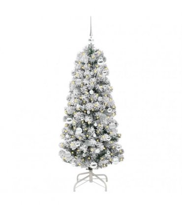 vidaXL Artificial Hinged Christmas Tree Flocked Green and White 150 cm