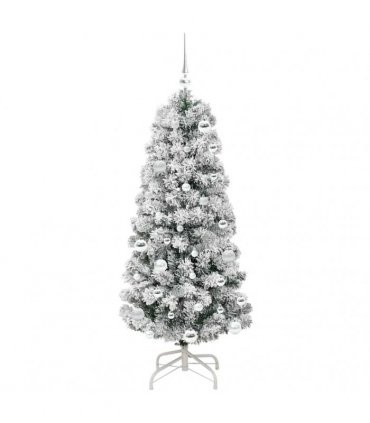 vidaXL Artificial Hinged Christmas Tree Flocked Green and White 150 cm