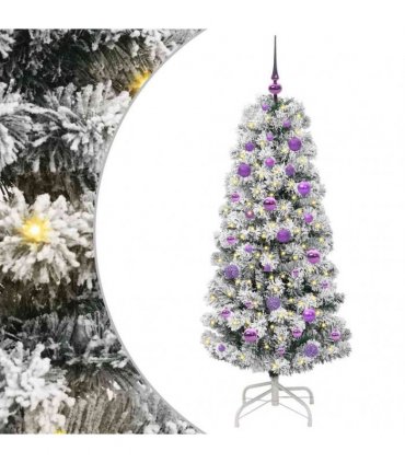 vidaXL Artificial Hinged Christmas Tree Flocked Green and White 150 cm