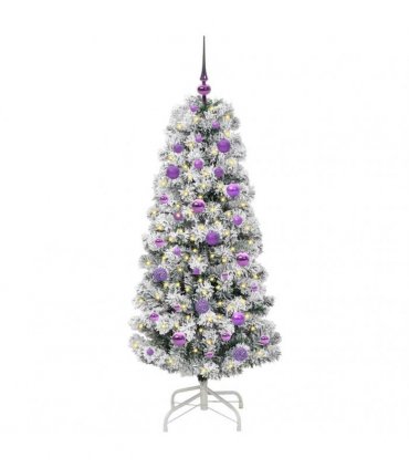 vidaXL Artificial Hinged Christmas Tree Flocked Green and White 150 cm