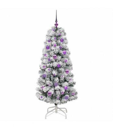 vidaXL Artificial Hinged Christmas Tree Flocked Green and White 150 cm