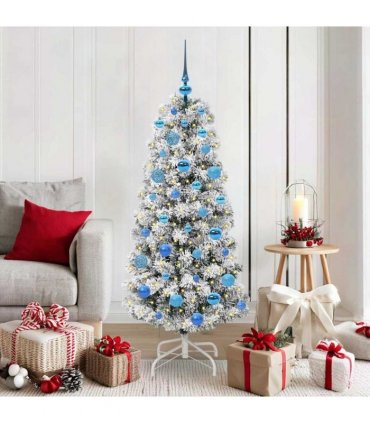 vidaXL Artificial Hinged Christmas Tree Flocked Green and White 150 cm