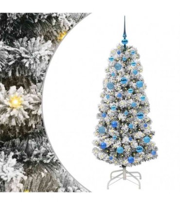vidaXL Artificial Hinged Christmas Tree Flocked Green and White 150 cm