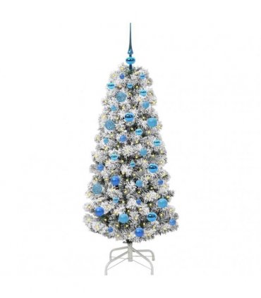 vidaXL Artificial Hinged Christmas Tree Flocked Green and White 150 cm