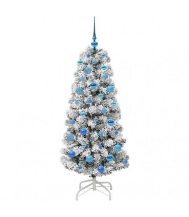 vidaXL Artificial Hinged Christmas Tree Flocked Green and White 150 cm