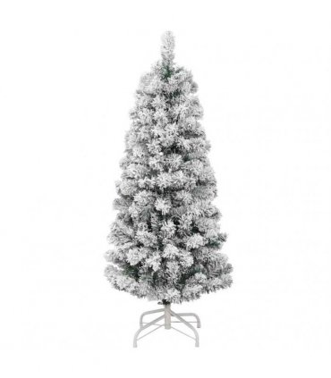 vidaXL Artificial Hinged Christmas Tree Flocked Green and White 150 cm