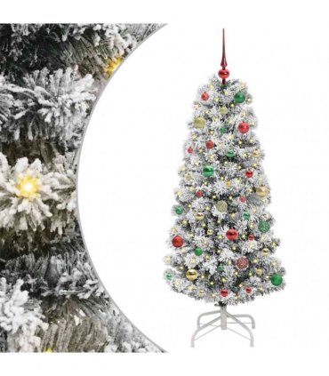 vidaXL Artificial Hinged Christmas Tree Flocked Green and White 150 cm