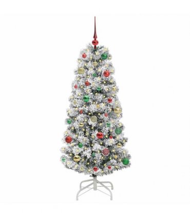 vidaXL Artificial Hinged Christmas Tree Flocked Green and White 150 cm