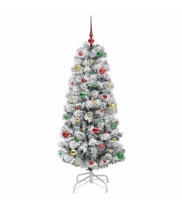 vidaXL Artificial Hinged Christmas Tree Flocked Green and White 150 cm