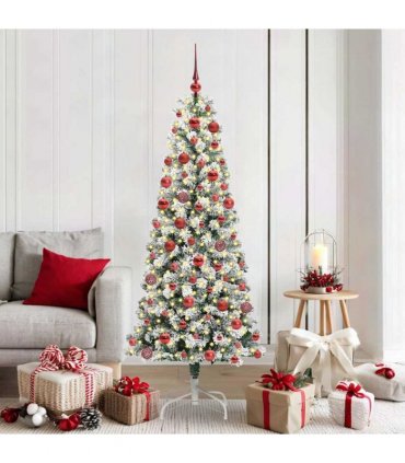 vidaXL Artificial Hinged Christmas Tree Flocked Green and White 180 cm