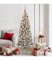 vidaXL Artificial Hinged Christmas Tree Flocked Green and White 180 cm