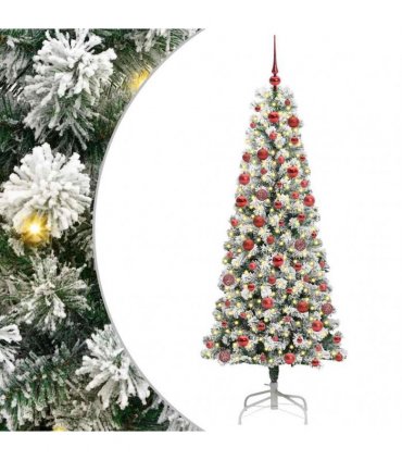 vidaXL Artificial Hinged Christmas Tree Flocked Green and White 180 cm