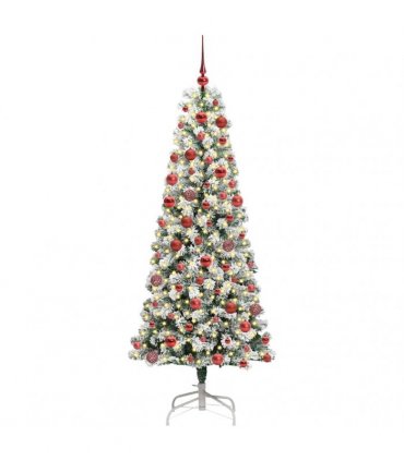 vidaXL Artificial Hinged Christmas Tree Flocked Green and White 180 cm