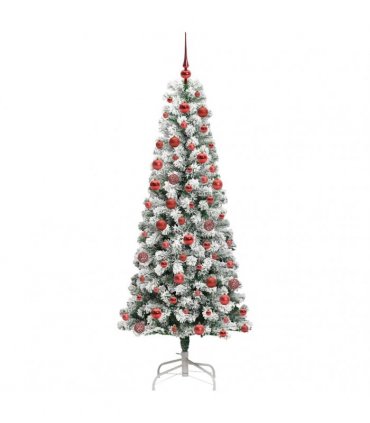 vidaXL Artificial Hinged Christmas Tree Flocked Green and White 180 cm