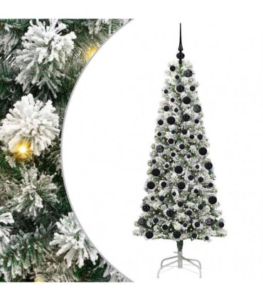 vidaXL Artificial Hinged Christmas Tree Flocked Green and White 180 cm
