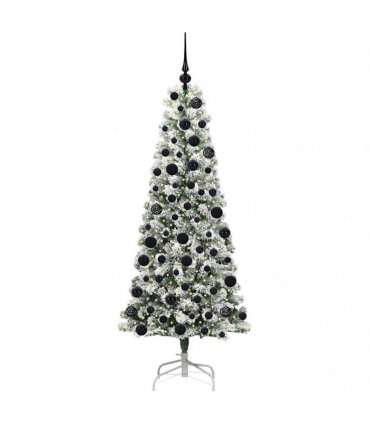 vidaXL Artificial Hinged Christmas Tree Flocked Green and White 180 cm
