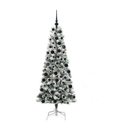 vidaXL Artificial Hinged Christmas Tree Flocked Green and White 180 cm
