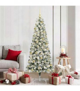 vidaXL Artificial Hinged Christmas Tree Flocked Green and White 180 cm