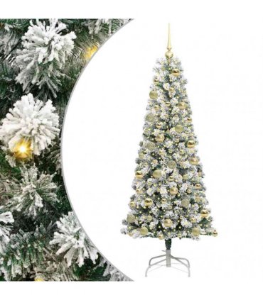 vidaXL Artificial Hinged Christmas Tree Flocked Green and White 180 cm