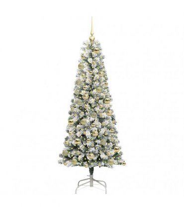 vidaXL Artificial Hinged Christmas Tree Flocked Green and White 180 cm