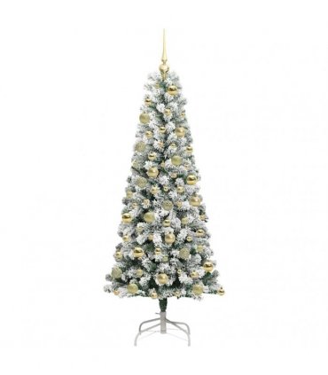 vidaXL Artificial Hinged Christmas Tree Flocked Green and White 180 cm