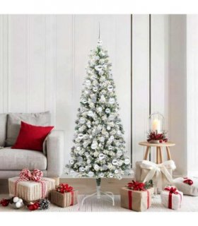 vidaXL Artificial Hinged Christmas Tree Flocked Green and White 180 cm